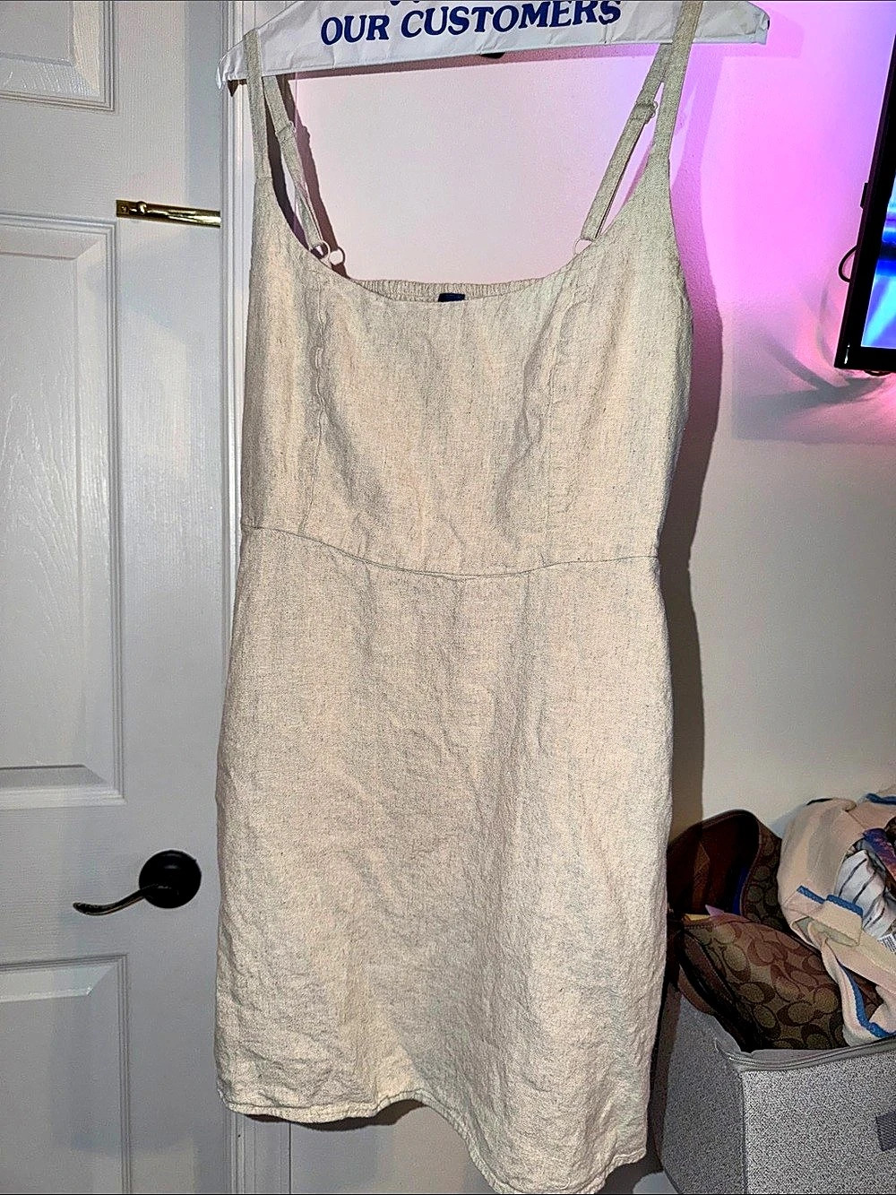 Old Navy Square-Neck Linen-Blend Mini Dress Cream Size Large